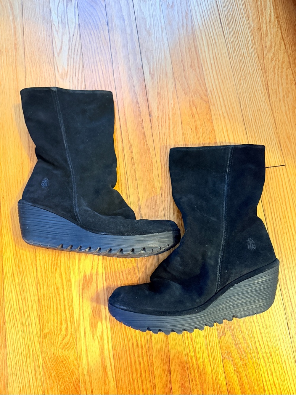 Fly London Black Suede Wedge Mid-Calf Boots - Picture 6 of 8